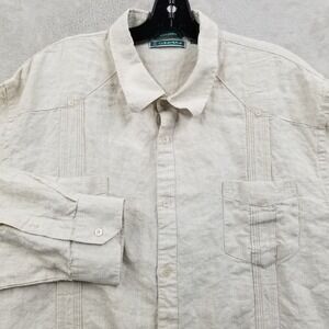 Cubavera Shirt Men XXL Beige Guayabera‎ 100% Linen Long Sleeve Pintuck Beach